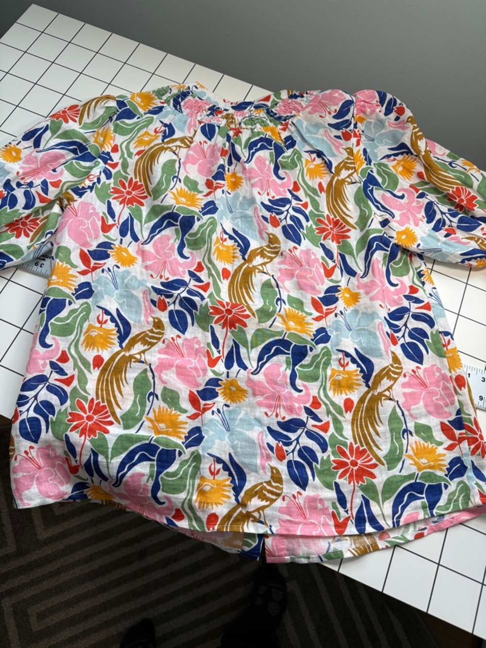 Boden Linen Floral Button-Front Top in Pink, Blue & Brown - Picture 5 of 7